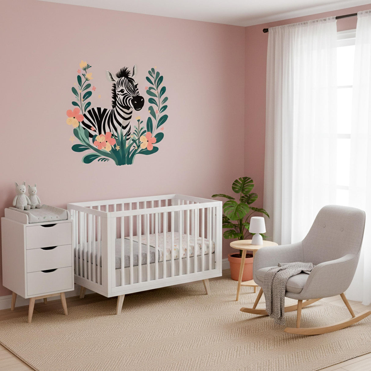 Boho Zebra Wall Decal | Floral Safari Nursery Decor | Zebra Art Print | Tropical Jungle Wall Sticker | Botanical Animal Art