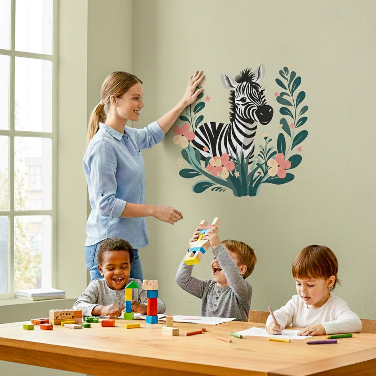 Boho Zebra Wall Decal | Floral Safari Nursery Decor | Zebra Art Print | Tropical Jungle Wall Sticker | Botanical Animal Art