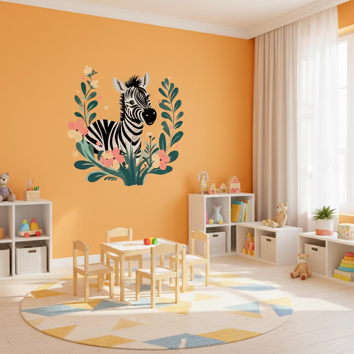 Boho Zebra Wall Decal | Floral Safari Nursery Decor | Zebra Art Print | Tropical Jungle Wall Sticker | Botanical Animal Art