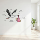 Stork Delivering Baby Girl | Nursery Wall Decal | New Baby Girl Gift | Baby Shower Decor | Flying Stork Art Print | Welcome Home Baby Girl