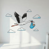 Stork Delivering Baby Boy | Nursery Wall Decal | New Baby Boy Gift | Baby Shower Decor | Flying Stork Art Print | Welcome Home Baby Boy