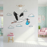 Stork Delivering Baby Boy | Nursery Wall Decal | New Baby Boy Gift | Baby Shower Decor | Flying Stork Art Print | Welcome Home Baby Boy