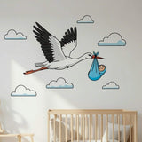 Stork Delivering Baby Boy | Nursery Wall Decal | New Baby Boy Gift | Baby Shower Decor | Flying Stork Art Print | Welcome Home Baby Boy
