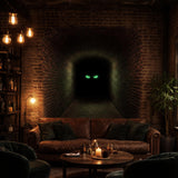 3D Mystery Tunnel Wall Decal | Dark Brick Hallway Mural | Spooky Green Eyes Sticker | Halloween Decor | Scary Monster Wall Art