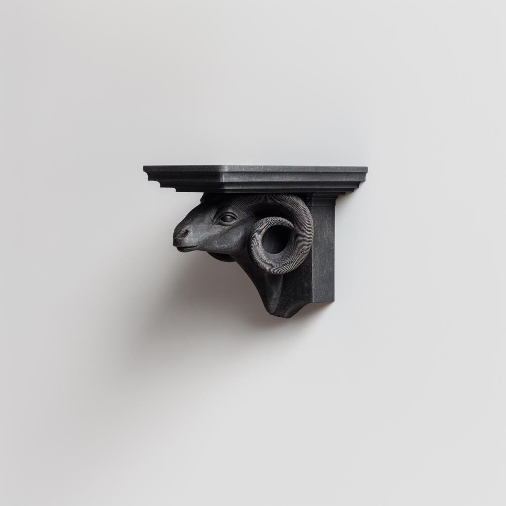 3D Printed Ram Head Wall Shelf | Zodiac Aries Floating Ledge | Animal Decor for Gothic Interiors, Astrology Lovers and Statement Walls