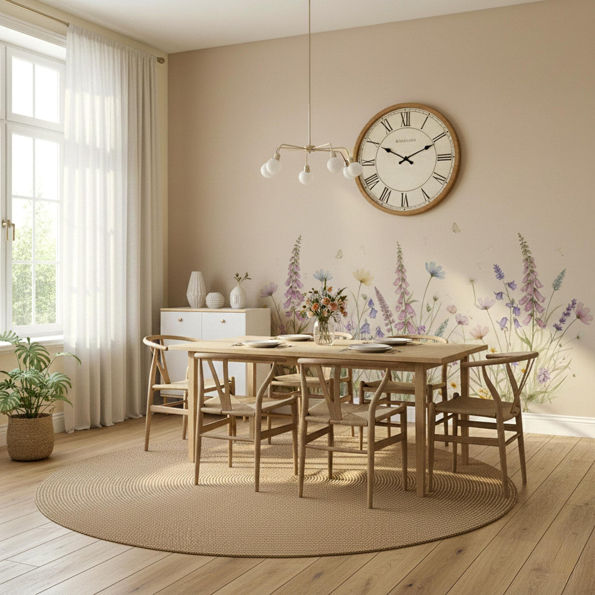 Wildflower Wall Decal | Watercolor Meadow Mural | Floral Nursery Decor | Cottagecore Wall Art | Lavender and Daisy Print