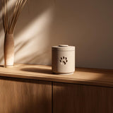 3D Printed Pet Memorial Urn | Minimalist Cylindrical Cremation Urn with Paw Print | Modern Remembrance Decor for Dogs or Cats