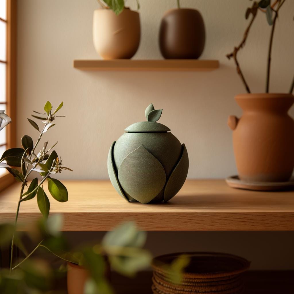 3D Printed Nature-Inspired Pet Cremation Urn with Leaf Design | Organic 3D Printed Memorial Urn for Pets |Modern Botanical Remembrance Decor