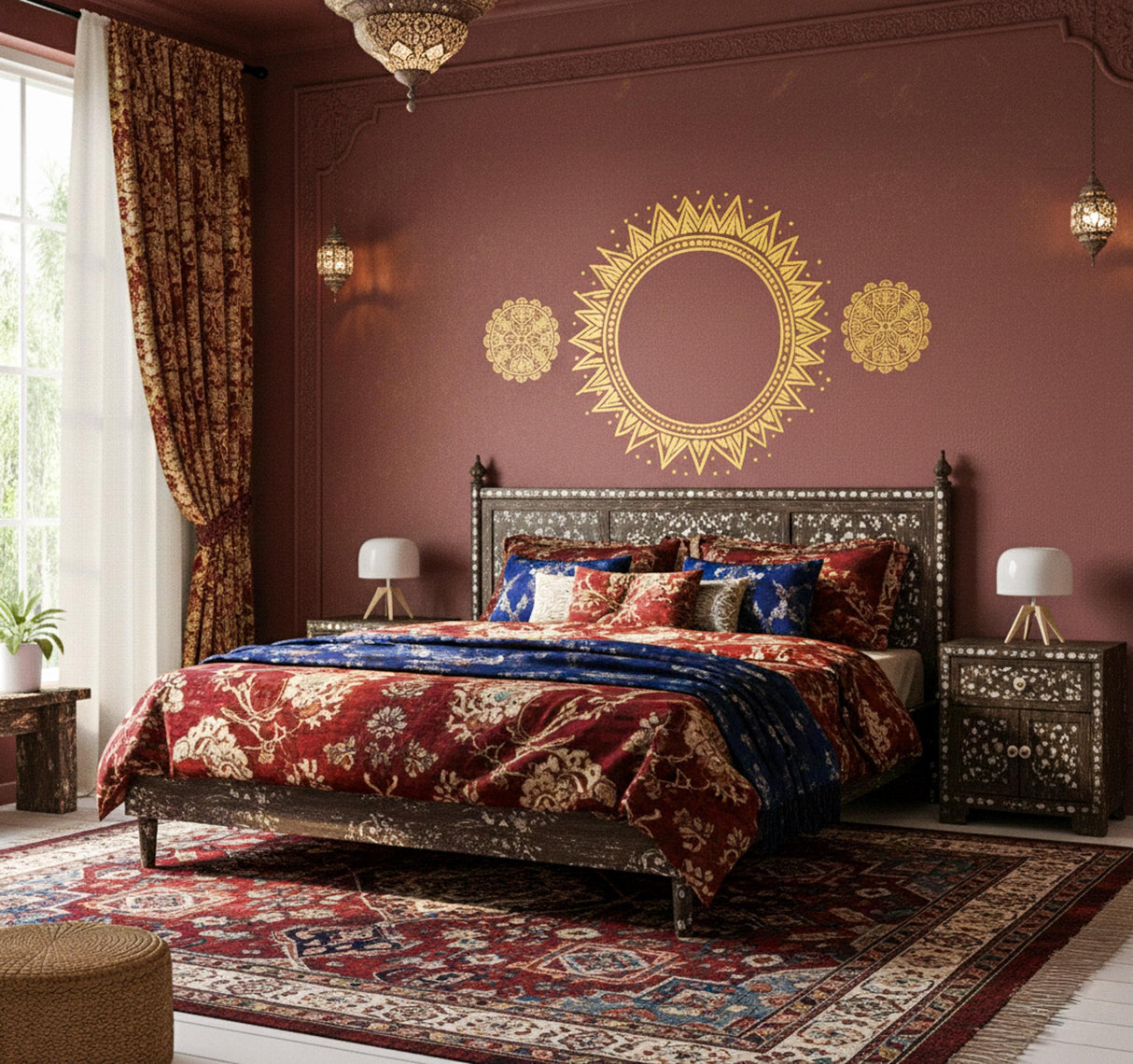 Golden Sun Wall Decal | Boho Mandala Wall Art | Celestial Home Decor | Yoga Studio Mural | Sunburst Wall Sticker | Radiant Sun Gift