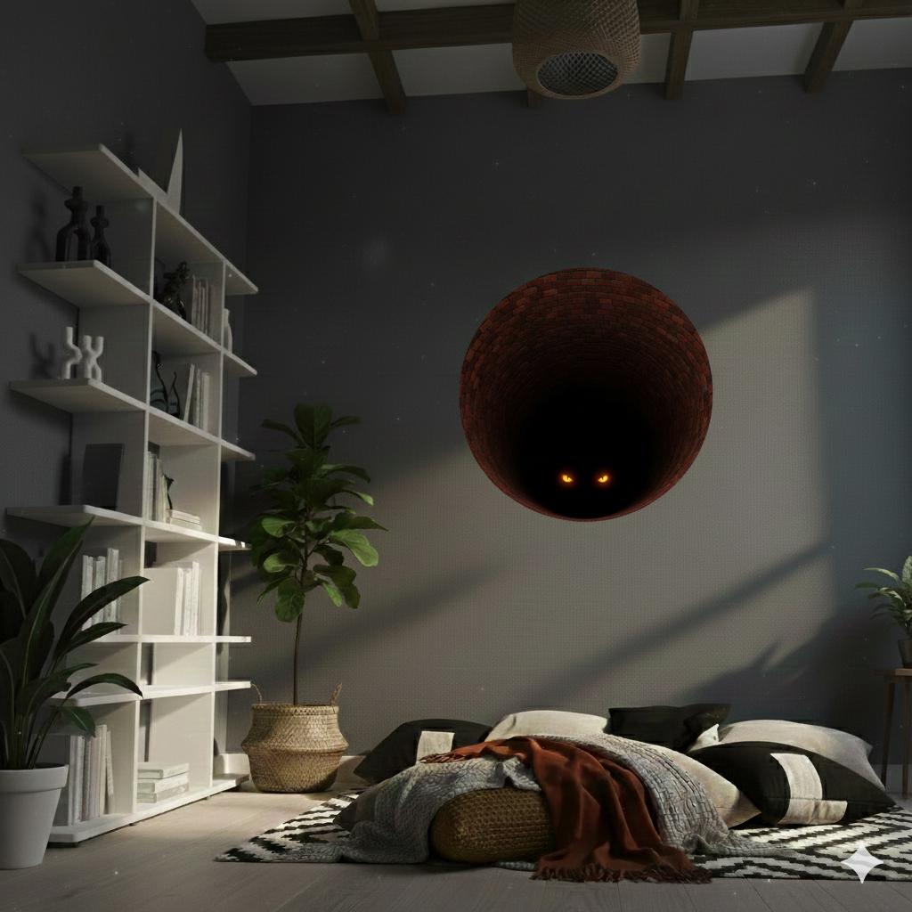 3D Mystery Tunnel Wall Decal | Spooky Eyes Wall Mural | Dark Brick Well Sticker | Halloween Decor | Scary Monster Wall Art