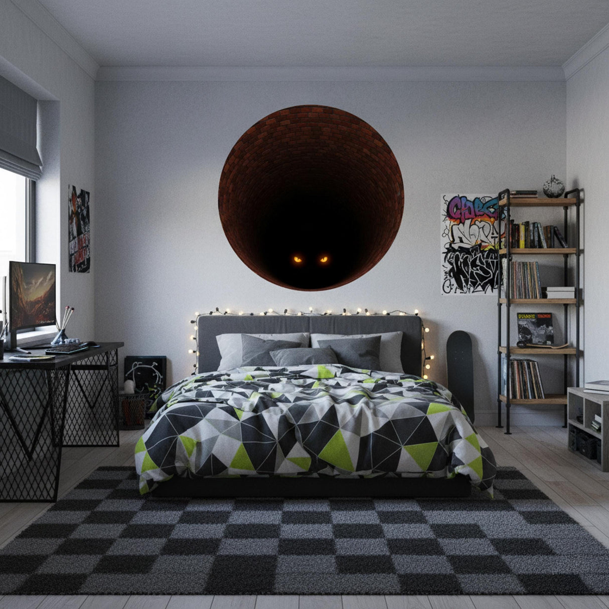 3D Mystery Tunnel Wall Decal | Spooky Eyes Wall Mural