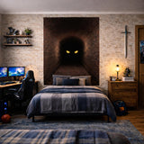 3D Mystery Tunnel Wall Decal | Dark Brick Hallway Mural | Spooky Eyes Door Wrap | Halloween Decor | Scary Monster Wall Art