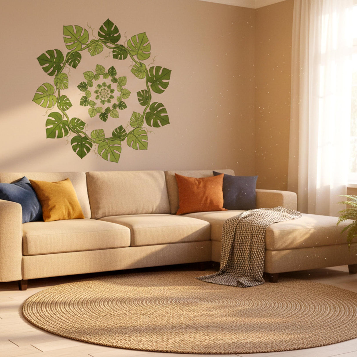 Monstera Leaf Wall Decal | Tropical Mandala Mural