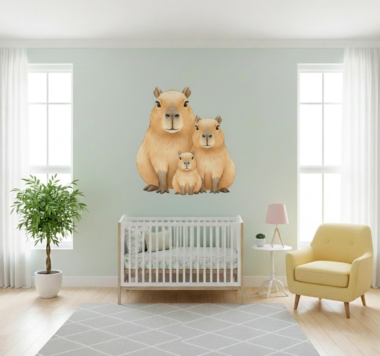Capybara Family Wall Decal | Watercolor Nursery Decor | Cute Animal Art Print | Baby Shower Gift | Whimsical Capybara Mural | KidsRoom Decor