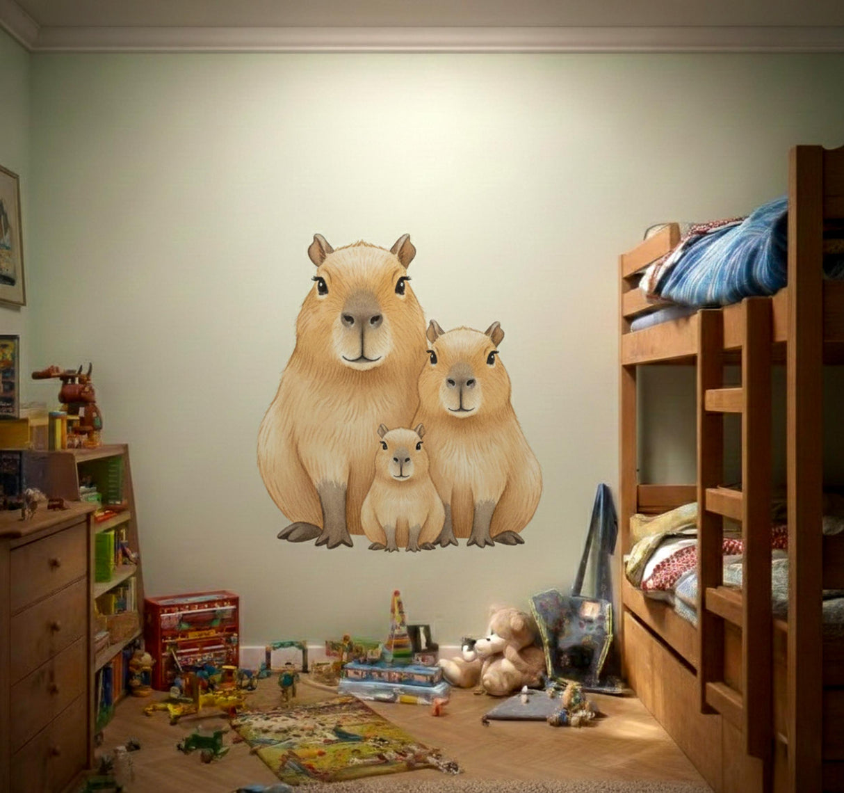 Capybara Family Wall Decal | Watercolor Nursery Decor | Cute Animal Art Print | Baby Shower Gift | Whimsical Capybara Mural | KidsRoom Decor