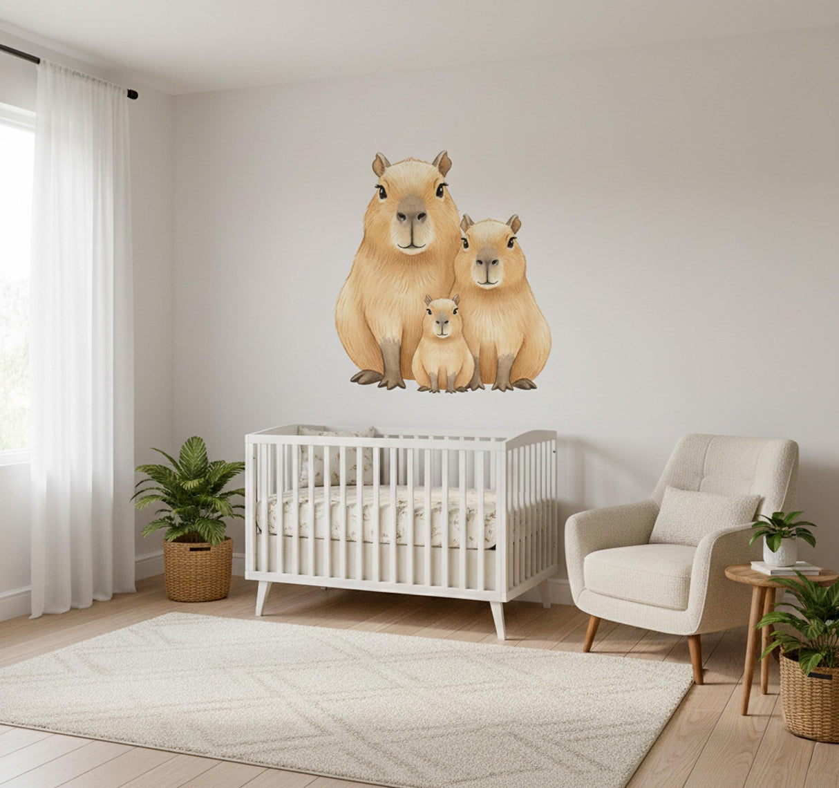 Capybara Family Wall Decal | Watercolor Nursery Decor | Cute Animal Art Print | Baby Shower Gift | Whimsical Capybara Mural | KidsRoom Decor