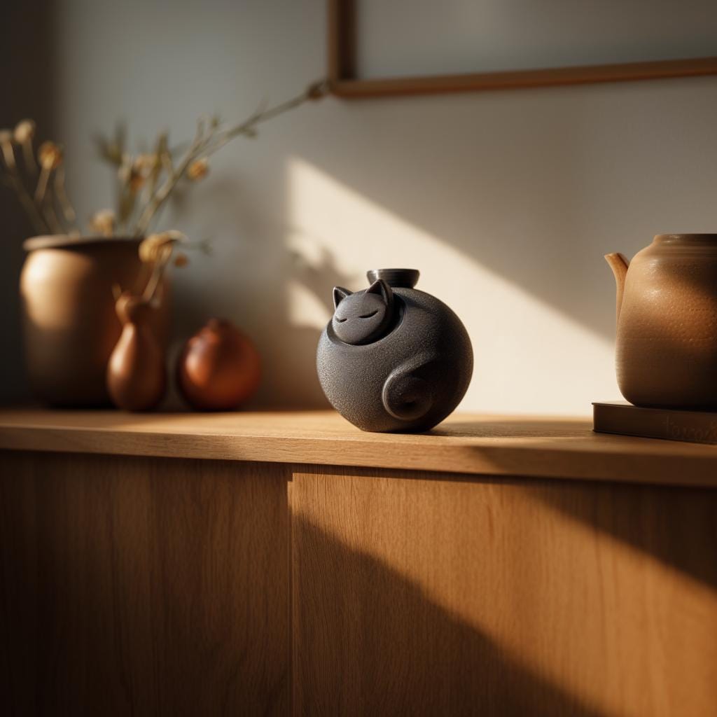 3D Printed Cat Memorial Urn | Cute Sleeping Cat Cremation Urn with Minimalist Form | Gentle Pet Remembrance Decor for Modern Homes