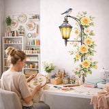 Floral Street Lamp Decal | Yellow Rose Wall Art | Watercolor Lantern Sticker | Vintage Garden Mural | Shabby Chic Flower Decor