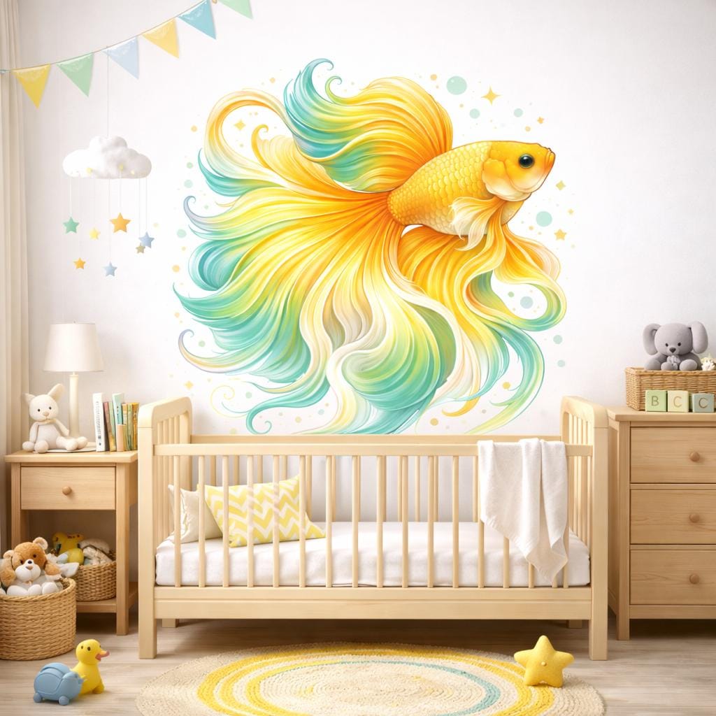 Colorful Betta Fish Decal | Tropical Goldfish Wall Art | Siamese Fighting Fish Sticker | Aquatic Nursery Decor | Zen Fish Mural