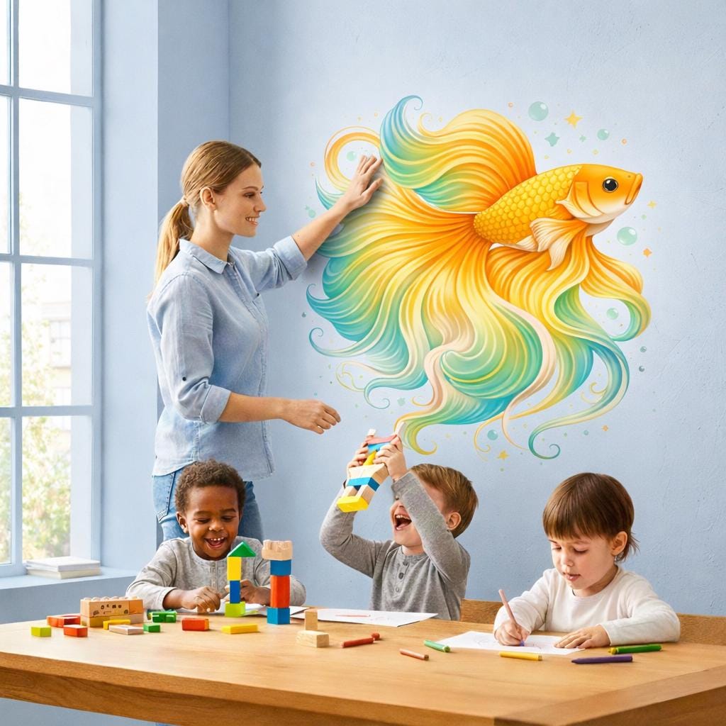 Colorful Betta Fish Decal | Tropical Goldfish Wall Art | Siamese Fighting Fish Sticker | Aquatic Nursery Decor | Zen Fish Mural