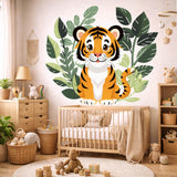 Baby Tiger Wall Decal | Jungle Nursery Decor | Cute Tiger Cub Art | Safari Animal Wall Sticker | Kids Playroom Mural | Botanical Tiger Print