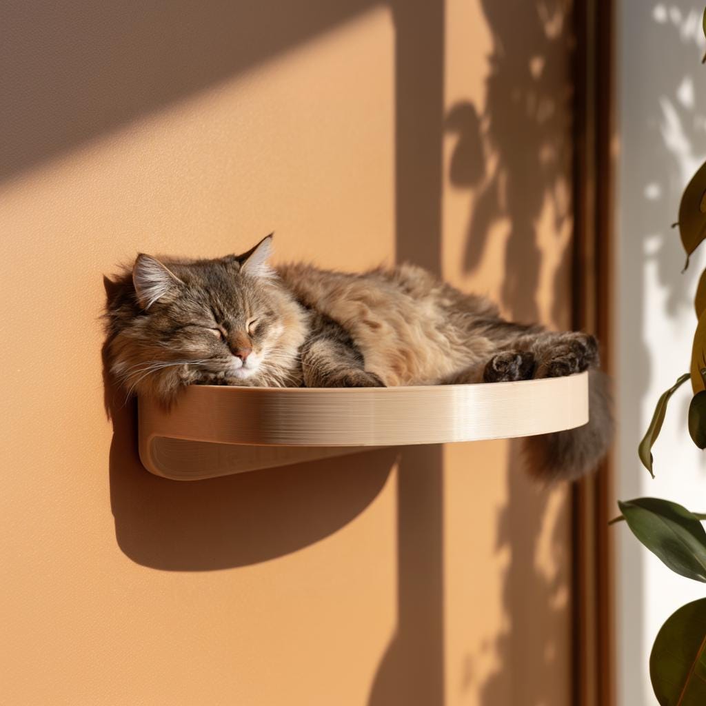 Wall Mounted Cat Shelf Bed | 3D Printed Floating Cat Perch for Resting | Minimalist Modern Wall Furniture for Cats and Small Pets
