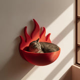 Wall Mounted Flame Cat Shelf Bed | 3D Printed Sculptural Cat Wall Bed | Bold Modern Wall Furniture for Cats with Artistic Design