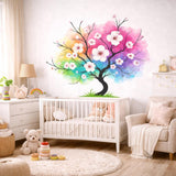 Watercolor Rainbow Tree Decal | Colorful Blossom Wall Art | Rainbow Cherry Tree Mural | Artistic Nature Decor | Zen Living Room Sticker