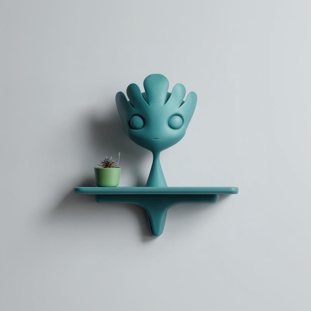 Playful Fantasy Character Wall Shelf Decor | 3D Printed Sculptural Cute Creature Shelf | Modern Kawaii Accent for Soft Minimal Interiors