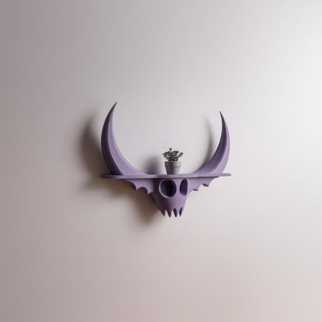 3D printed horned fantasy figure wall shelf with integrated gothic ledge