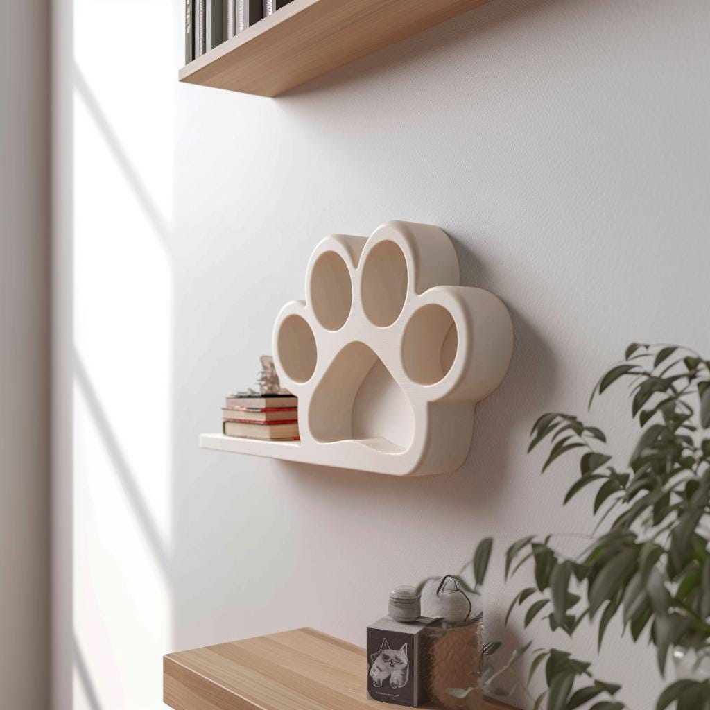 Cute Paw Print Wall Shelf Decor | 3D Printed Pet Inspired Shelf | Minimal Modern Animal Accent for Kids Room and Cozy Interiors
