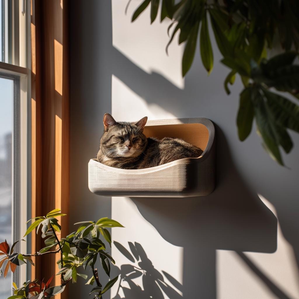 Wall Mounted Cat Bed Shelf | 3D Printed Modern Floating Cat Lounger | Minimalist Space Saving Cat Furniture for Contemporary Interiors