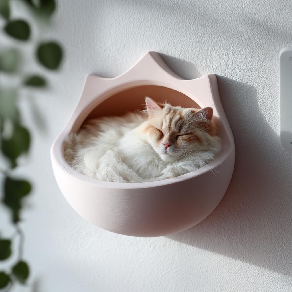 Crown Shaped Wall Mounted Cat Bed | 3D Printed Floating Cat Cave Shelf | Modern Minimalist Cat Furniture for Stylish Cozy Interiors