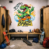 Skateboarding T-Rex Decal | Stay Crazy Dinosaur Sticker | Cool T-Rex Wall Art | Skater Dino Graphic | Retro 90s Streetwear Mural