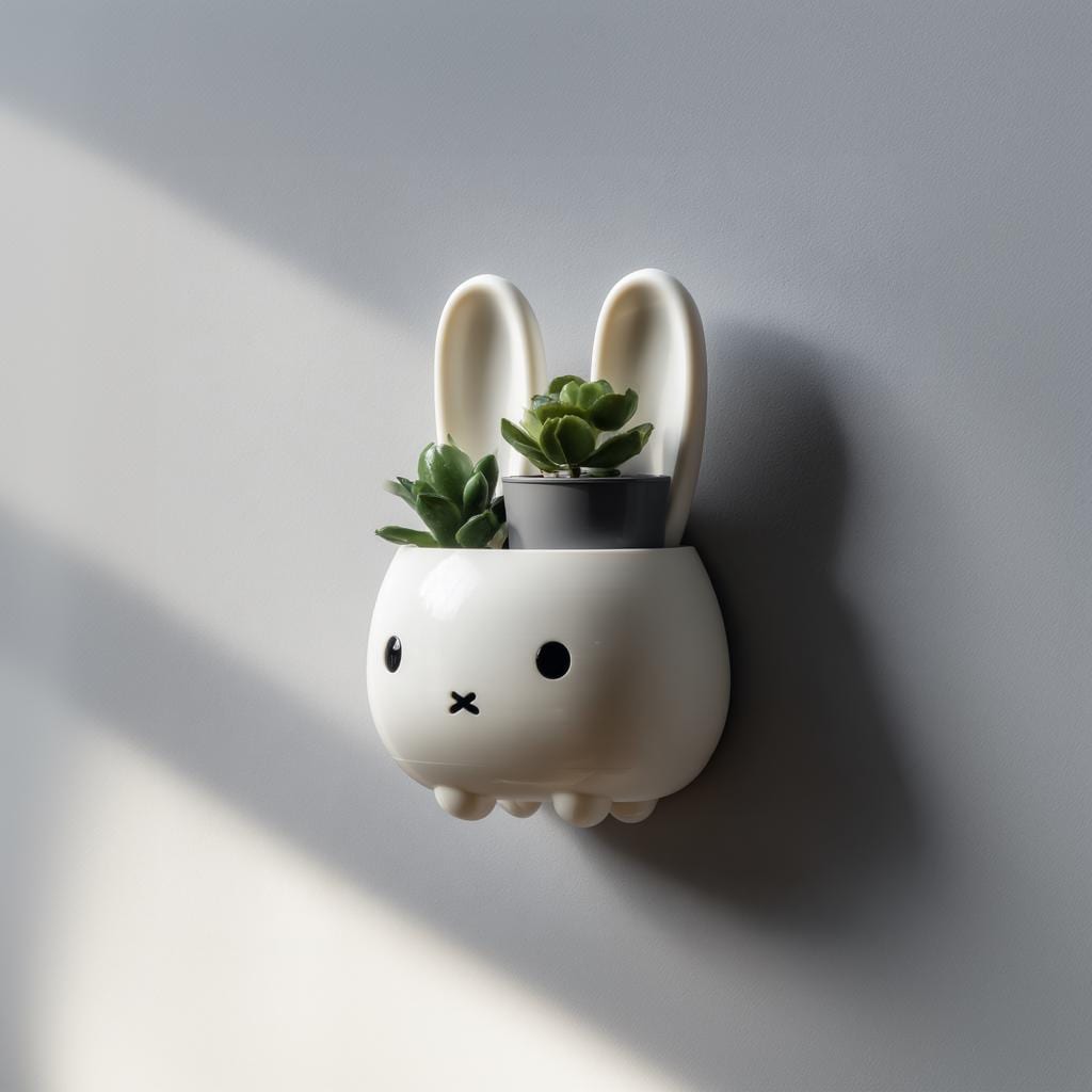 Cute Bunny Wall Shelf Decor | 3D Printed Kawaii Animal Planter | Minimal Modern Nursery Accent for Cozy and Scandinavian Interiors