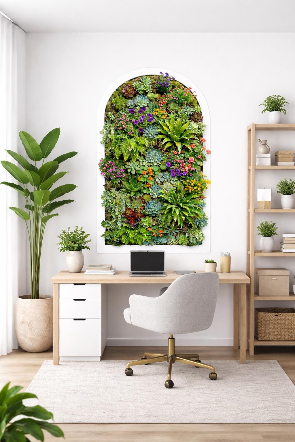 Succulent Wall Decal | Arched Vertical Garden Mural | Realistic Faux Plant Sticker | 3D Greenery Wall Art | Botanical Greenery Wall Art
