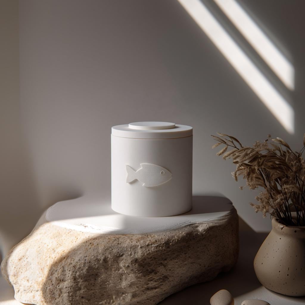 Fish Pet Ashes Urn | 3D Printed Minimal Cremation Keepsake with Lid for Any Pet | Modern Memorial Tabletop Decor, Sympathy Gift Remembrance