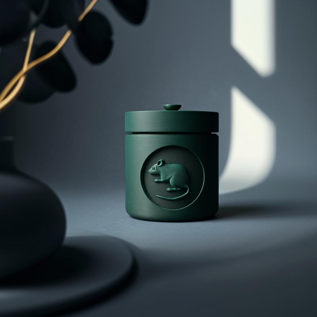 Mouse Pet Ashes Urn | 3D Printed Minimal Cremation Keepsake Jar with Mouse Medallion | Modern Memorial Decor, Sympathy Gift, Remembrance