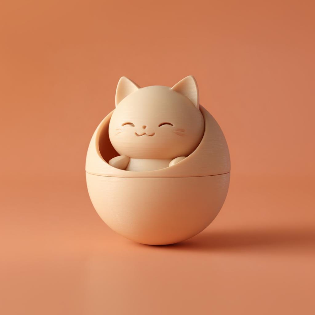 Kawaii Cat Pet Ashes Urn | 3D Printed Cute Memorial Keepsake with Smiling Cat Sculpture | Modern Minimal Pet Remembrance Decor Sympathy Gift