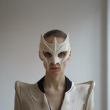 Futuristic Sculptural Face Mask | 3D Printed Fantasy Cosplay Half Mask with Horned Crest | Masquerade Wearable Art, Festival Costume Prop