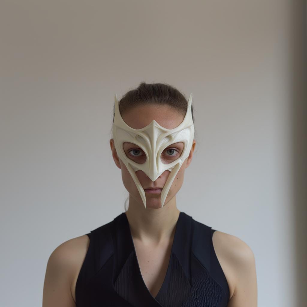 Fantasy Winged Face Mask | 3D Printed Sculptural Cosplay Half Mask with Elongated Fangs | Masquerade Wearable Art, Festival Costume Prop