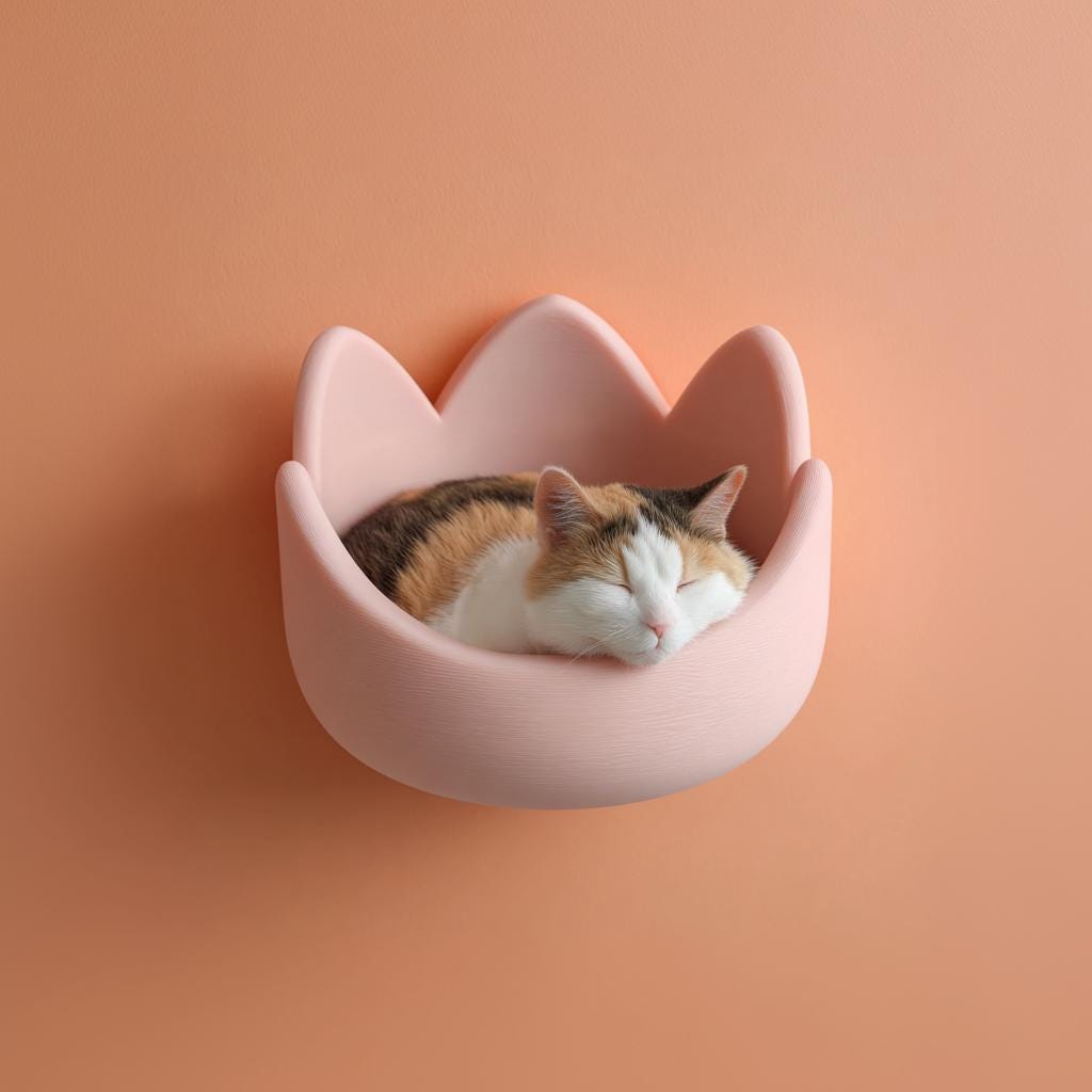 Kawaii Crown Wall Mounted Cat Bed | 3D Printed Floating Cat Lounger Shelf | Modern Minimalist Cat Furniture for Stylish Interiors
