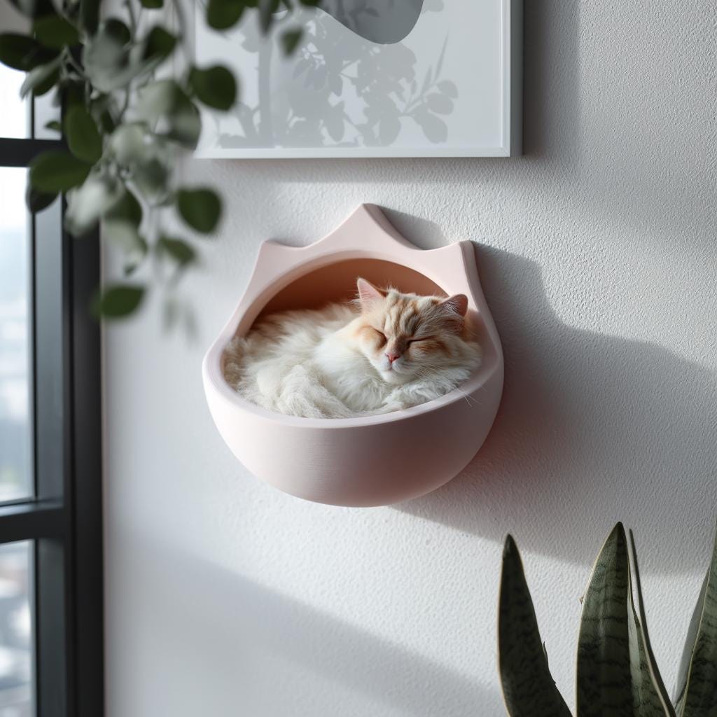 Crown Shaped Wall Mounted Cat Bed | 3D Printed Floating Cat Cave Shelf | Modern Minimalist Cat Furniture for Stylish Cozy Interiors