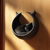Dark Fantasy Crescent Moon Wall Mounted Cat Bed | 3D Printed Gothic Floating Cat Cave Shelf | Black Modern Pet Lounger Decor