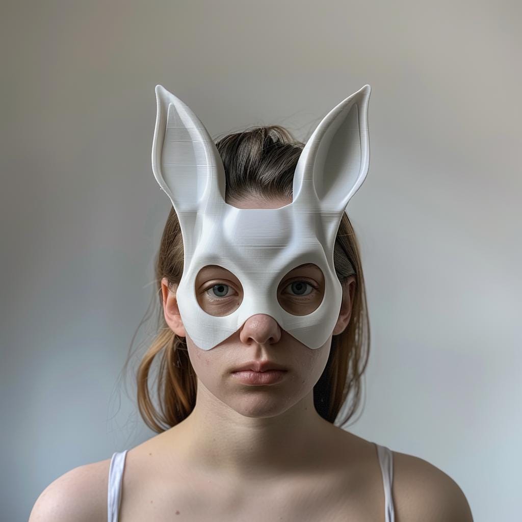 3D Printed Bunny Face Mask | Minimalist Rabbit Mask for Adults | Unique Animal Cosplay & Halloween Costume Prop