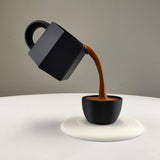 Floating Coffee Pour Sculpture | Black 3D Printed Coffee Art Optical Illusion Kitchen Decor | Coffee Lover Gift Barista Unique Coffee Bar