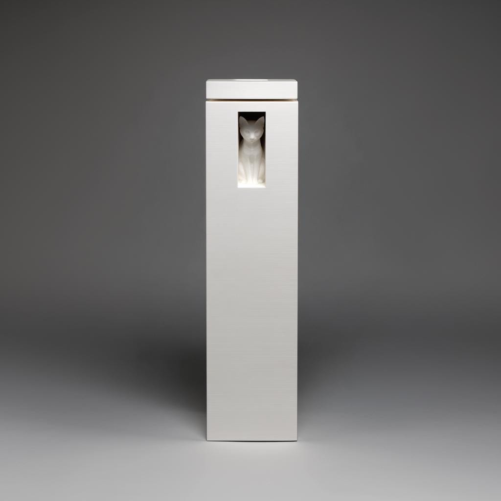 Modern Cat Memorial Urn | 3D Printed Tall Minimal Cremation Keepsake with Cat Window | White Pet Remembrance Minimalist Decor, Sympathy Gift