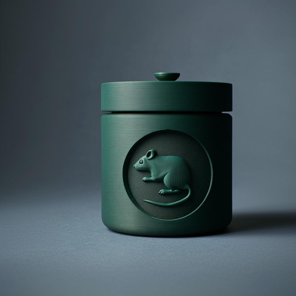 Mouse Pet Ashes Urn | 3D Printed Minimal Cremation Keepsake Jar with Mouse Medallion | Modern Memorial Decor, Sympathy Gift, Remembrance