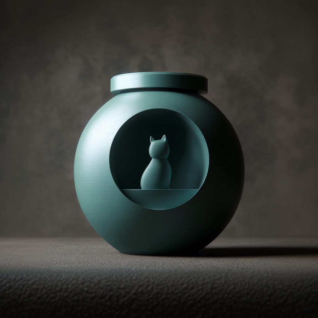 Orb Cat Memorial Urn | 3D Printed Minimal Cremation Keepsake with Cat Window Sculpture | Modern Pet Remembrance Decor, Sympathy Gift Home