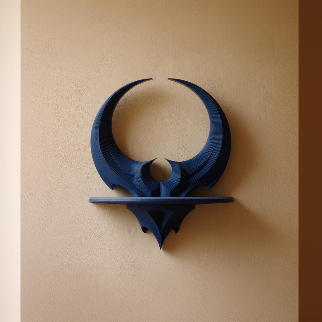 Dark Fantasy Horned Crescent Wall Shelf | 3D Printed Gothic Floating Display Ledge | Sculptural Wall Decor for Crystals, Plants, Figures